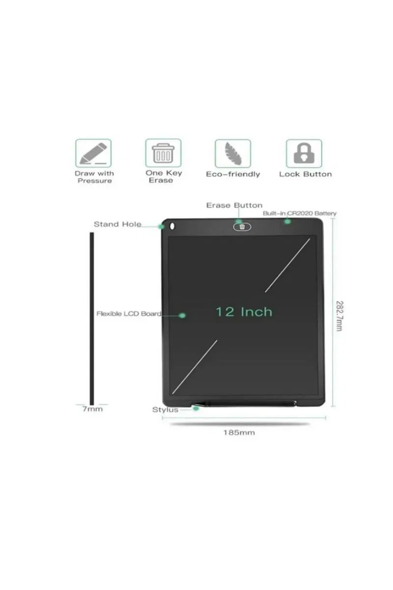 12 Inc Renkli Lcd Grafik Dijital Kalemli Çizim Tableti Yazı Tahta Not Yazma Eğitim Tableti Kırmızı görsel 4