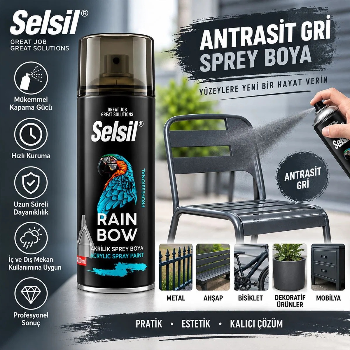 Antrasit Gri Sprey Boya 400 ml görsel 3