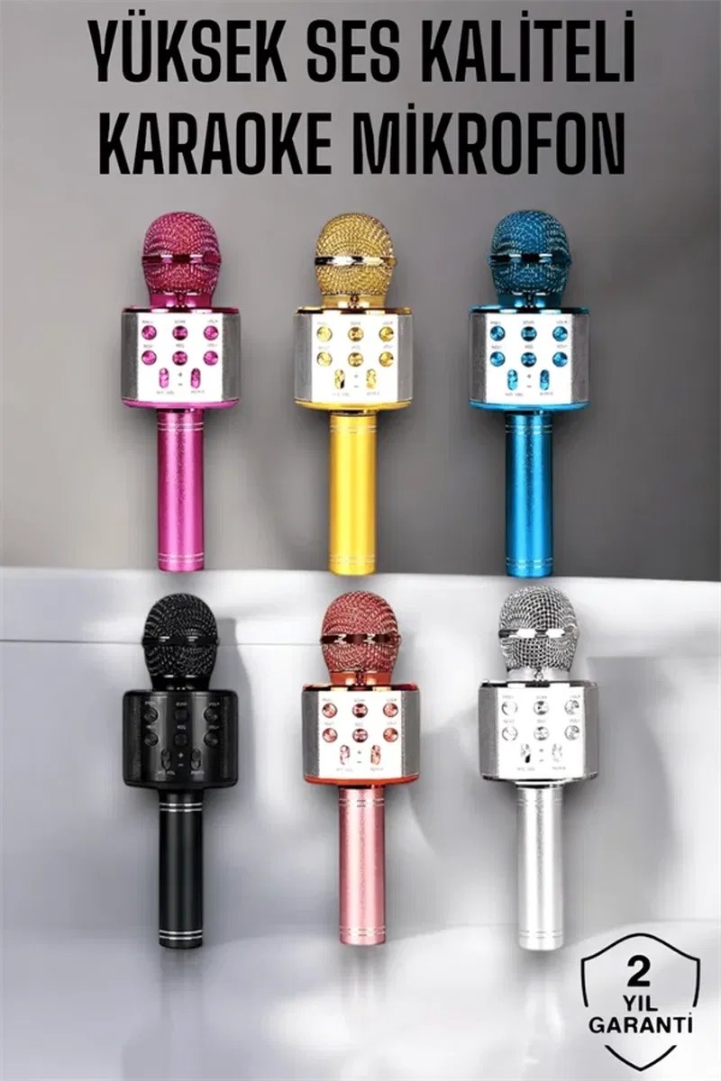 Kablosuz Bluetooth Karaoke Mikrofon USB ve AUX Girişli, Yüksek Ses Kalitesi görsel 2