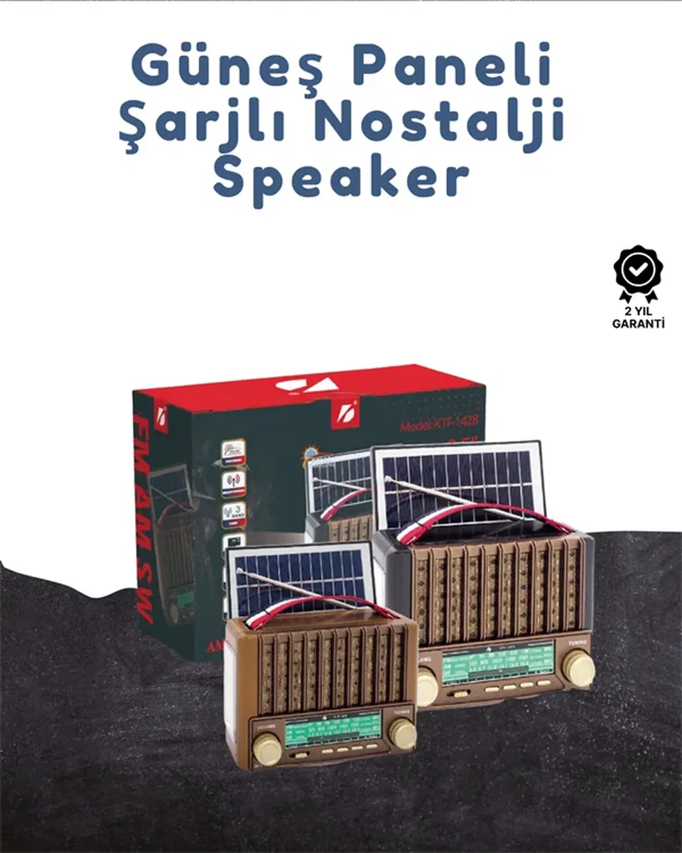 KTF-1428 Taşınabilir Güneş Enerjili Bluetooth Radyo Hoparlör – Şarjlı, Radyo, MP3, AUX Girişli görsel 2