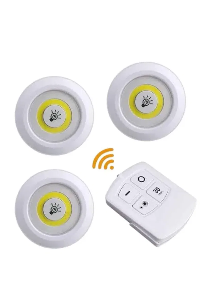 Led Lamba 3'lü Uzaktan Kumandalı Yapışkanlı görsel 2