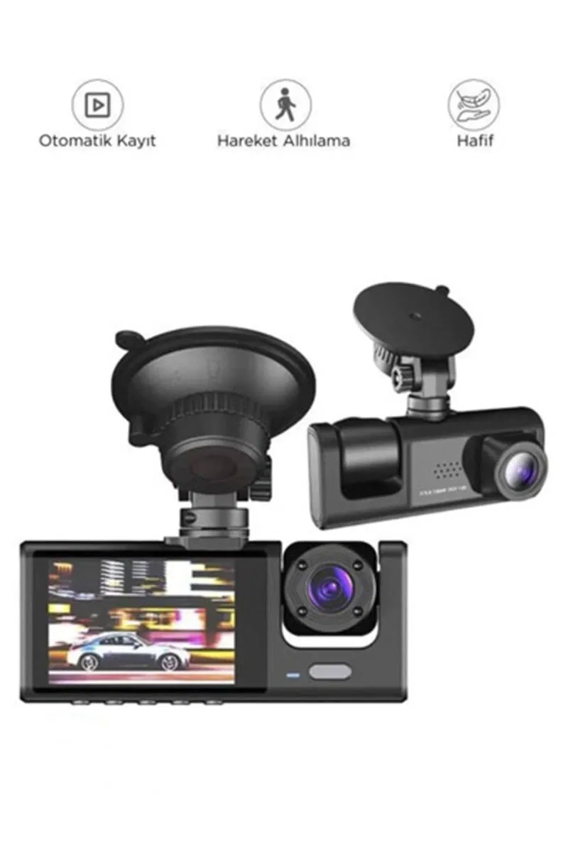 Araç İçi 1080p 3 Kameralı Lcd Ekranlı Gece Görüşlü, G-sensör, Geri Görüş Kamera