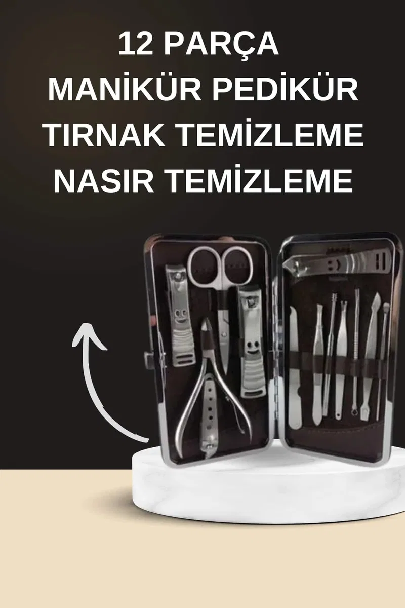 Elektrikli Manikür Pedikür Seti İkili Set 12 Parça Tırnak Bakımı Törpü Protez Çıkarma görsel 2