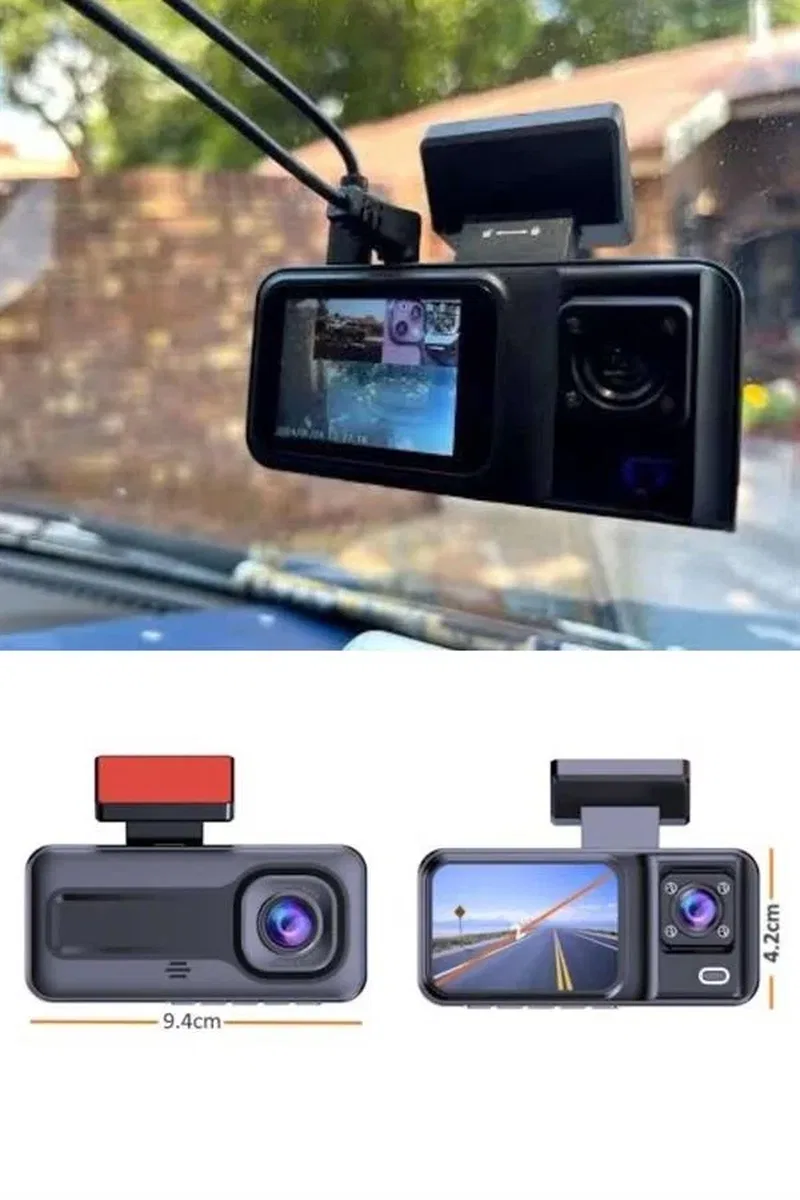 1080p Sürüş Kaydedici 2 İnç Araç Araba Ön İç Arka DVR IPS Ekran görsel 4