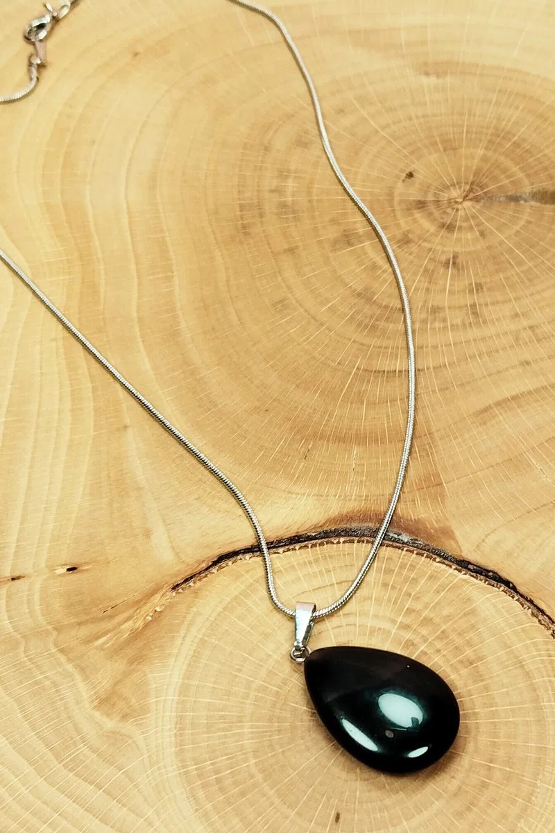 Onix Kuvars Doğal Taşı Zincirli El Yapımı Kolye Uç: 2 cm Zincir: 20 cm Kutulu görsel 6