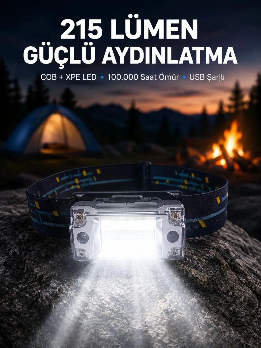 Şarj Edilebilir Led Kafa Feneri 215 Lümen Xpe Cob Güçlü Aydınlatma