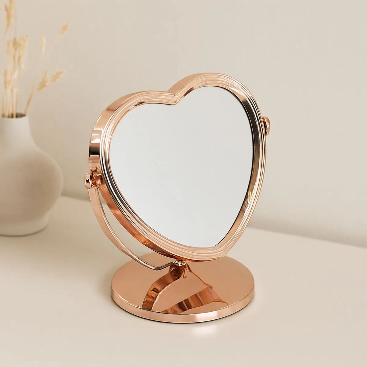 Çift Taraflı Makyaj Aynası 17. 5 cm (7") - Sabit Ayak, Bronz/Gümüş Plastik Çerçeve