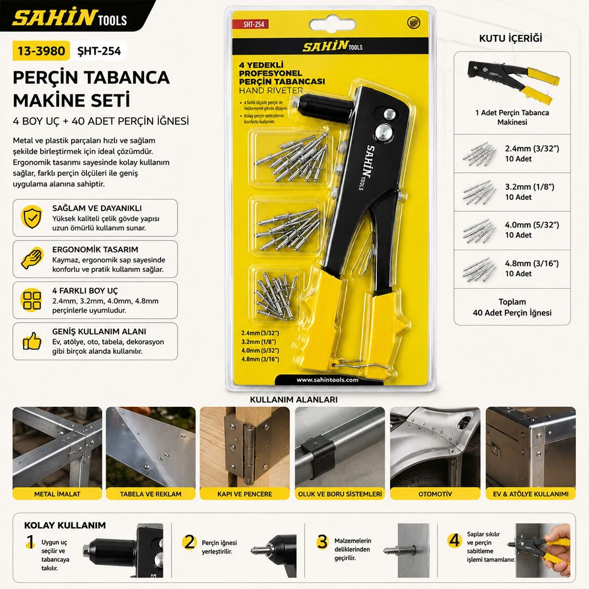 Perçin Tabancası Uç ve İğne Seti 2. 4/3. 2/4/4. 8 mm - 48 Parça görsel 3