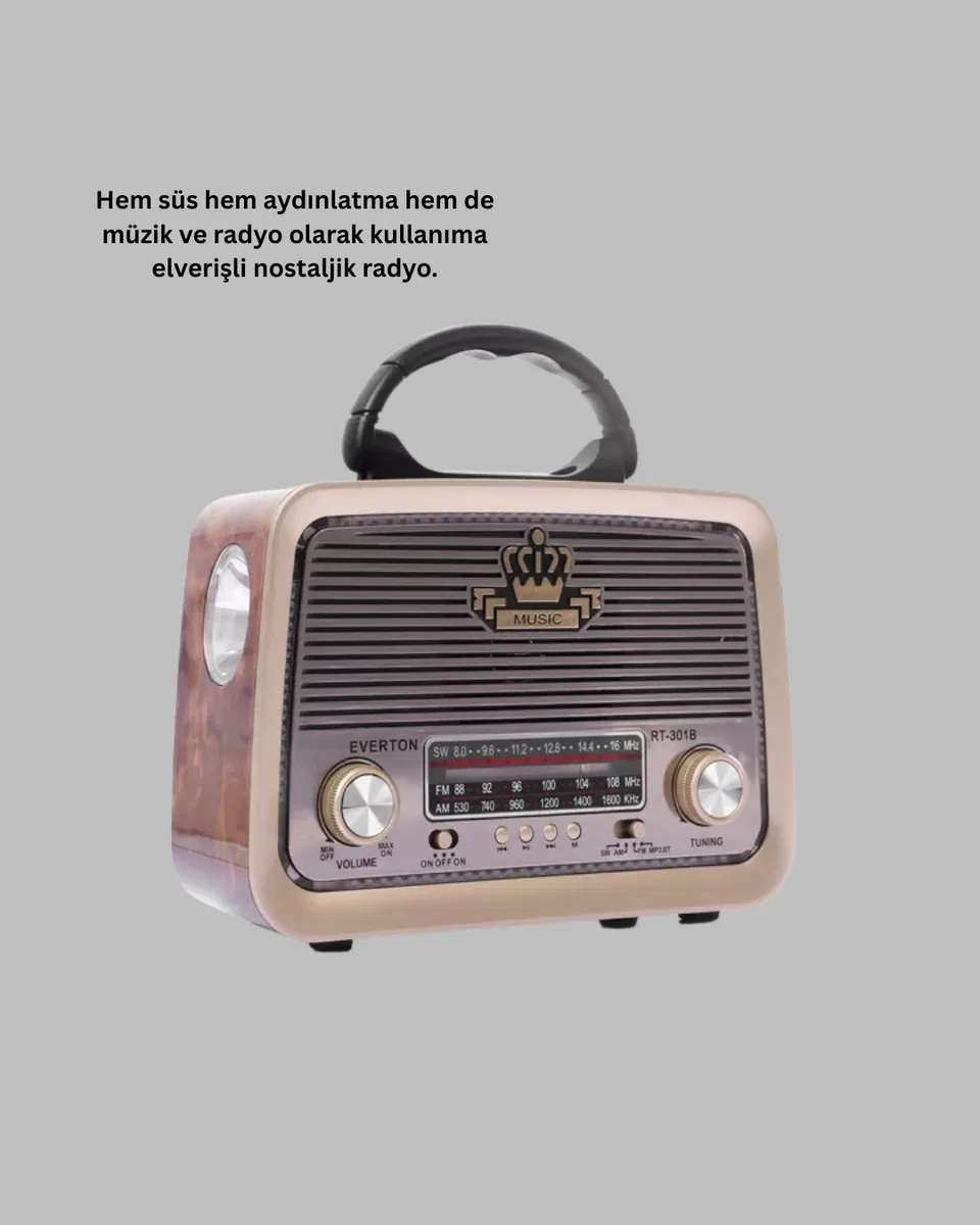 Ahşap Nostaljik Radyo Bluetooth USB SD Kart Destekli görsel 4