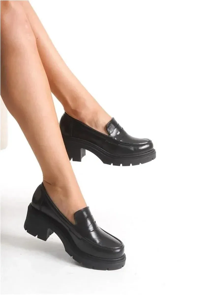 Kadın Rugan Loafer Kırışık Ayakkabı Ayakkabı Tabanlı Yüksek Casual görsel 3