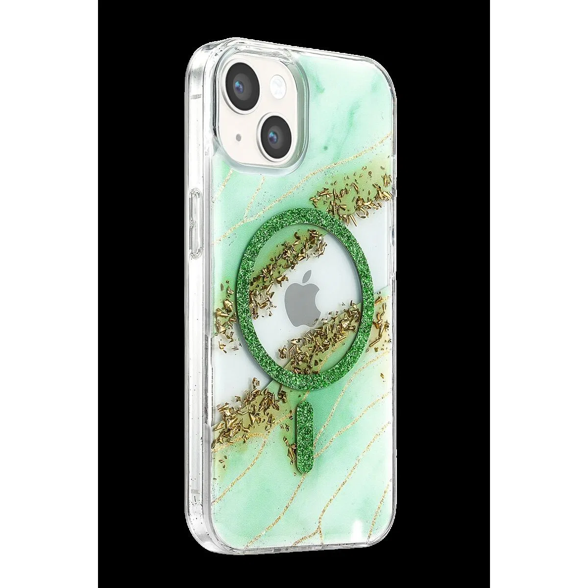 Onegif Apple İphone 15 Lotus Simli Magsafe Kapak - Yeşil görsel 2