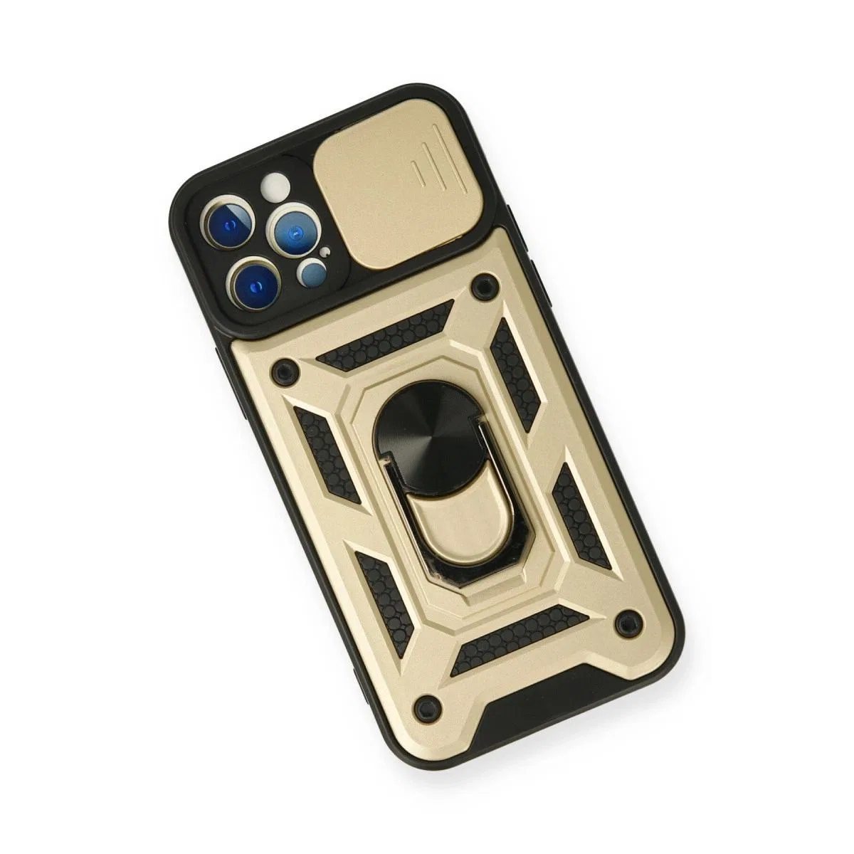 Apple İphone 12 Pro Kılıf Pars Lens Yüzüklü Silikon - Gold görsel 3
