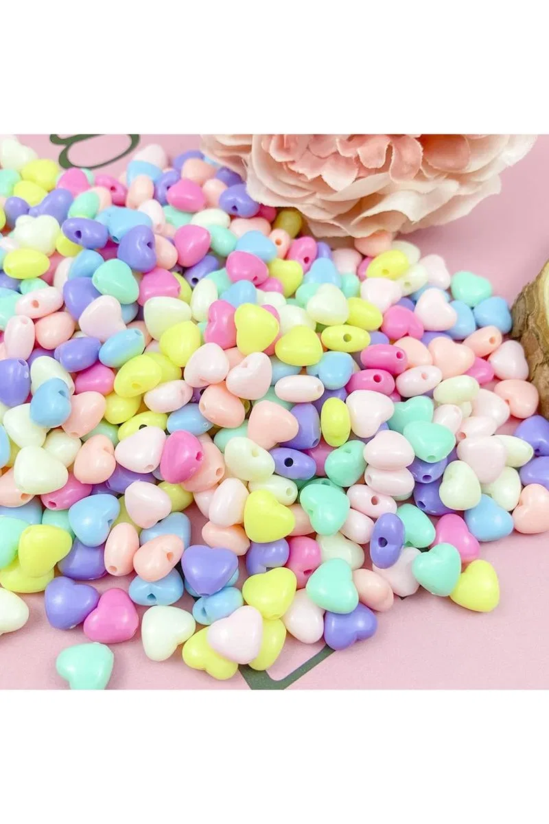 20 gr (100 adet) Şeker Rengi Akrilik Kalp Boncuklar Renkli Karışık Plastik Pastel Boncuklar Ara Boncuk Kalp Şekilli Kolye Bilezik için görsel 6