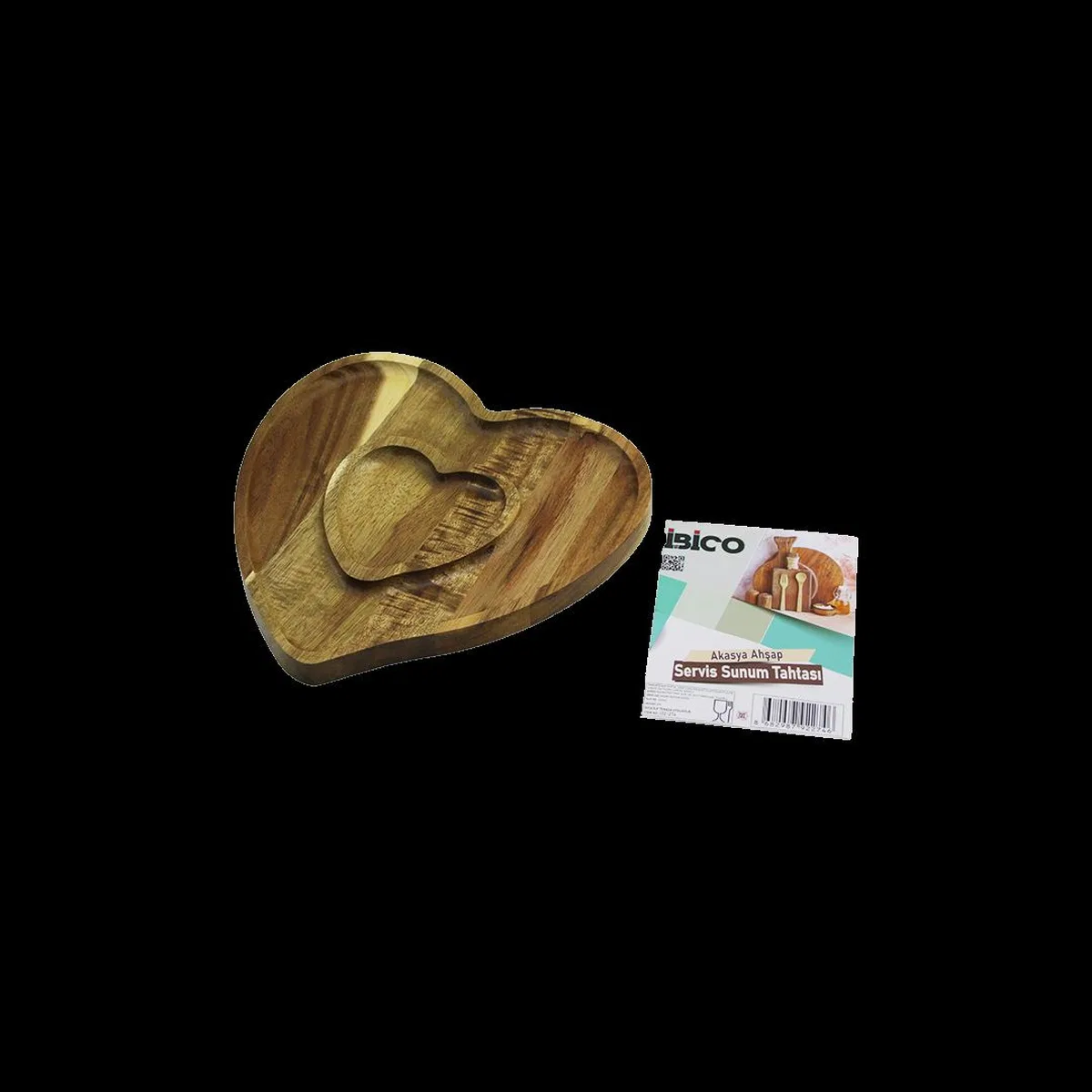 Ahşap Bambu Servis Tepsisi 2 Bölmeli Kalp Model 20x19. 5x1. 5 cm görsel 2