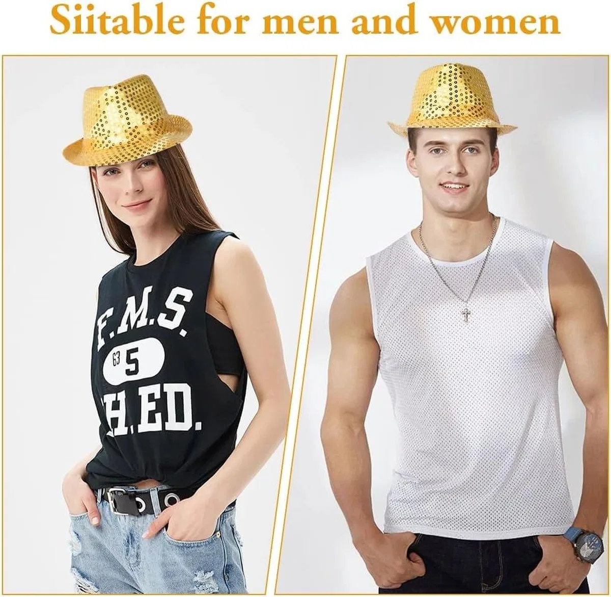 Disko Altın Gold Payetli Fötr Şapka Yetişkin Boy görsel 3