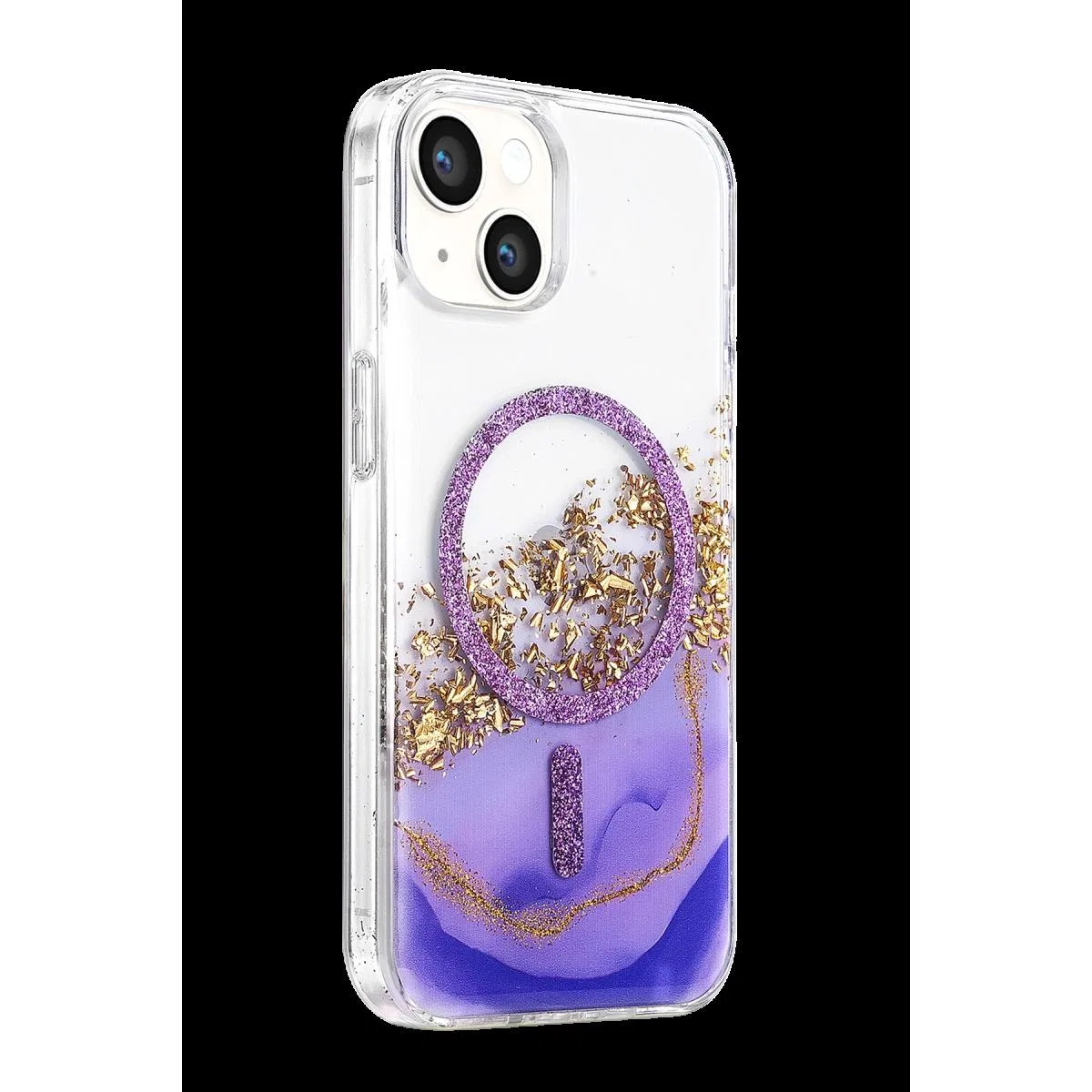 Onegif Apple İphone 14 Lotus Simli Magsafe Kapak - Mor görsel 2