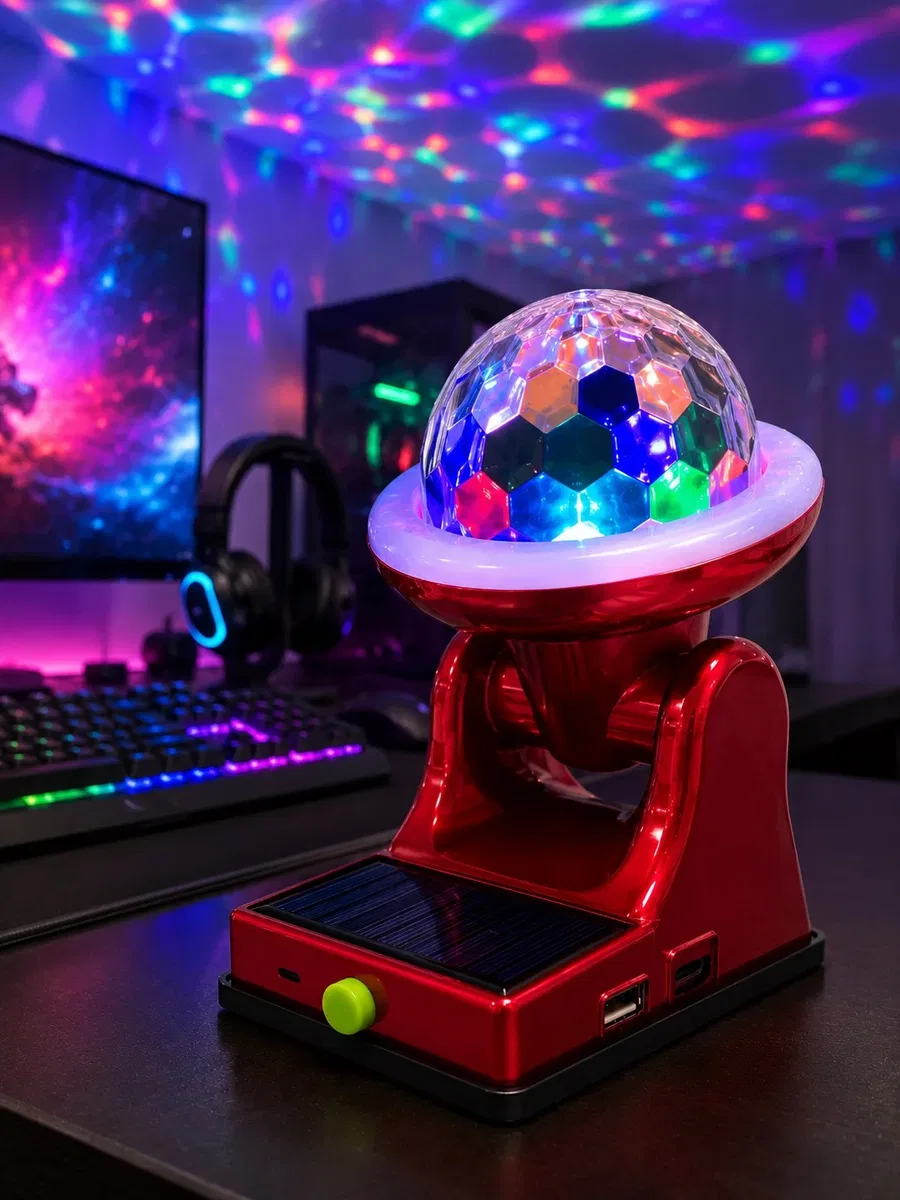 Şarjlı RGB Projektör Lamba Güneş Enerjili Çok Fonksiyonlu Disco Işık Lambası görsel 5