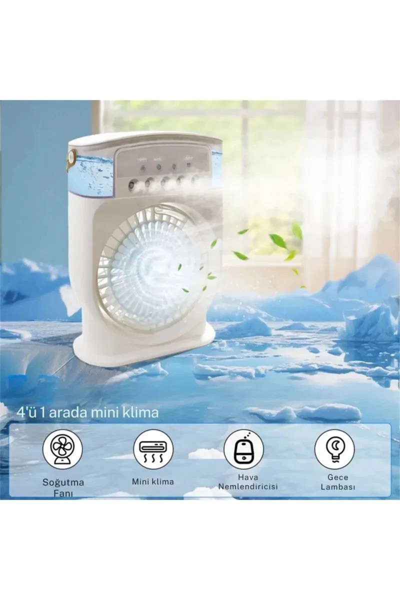 Şarjlı 600 Ml Su Hazneli Taşınabilir Masaüstü Vanilatör Güçlü Fan Ve 2000 Mah Pil Siyah görsel 2