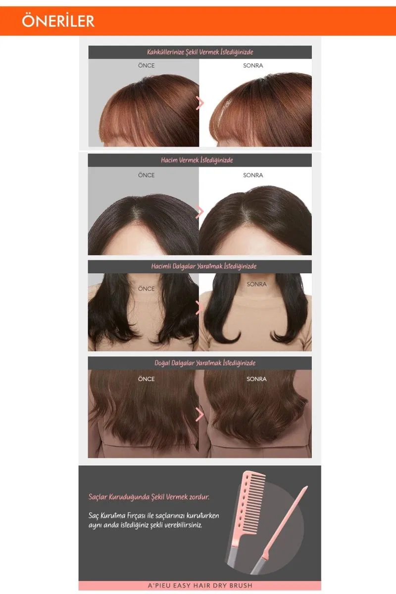 Saçlara Kolay Şekil Veren Saç Kurutma Fırçası Apıeu Easy Hair Dry Brush görsel 4