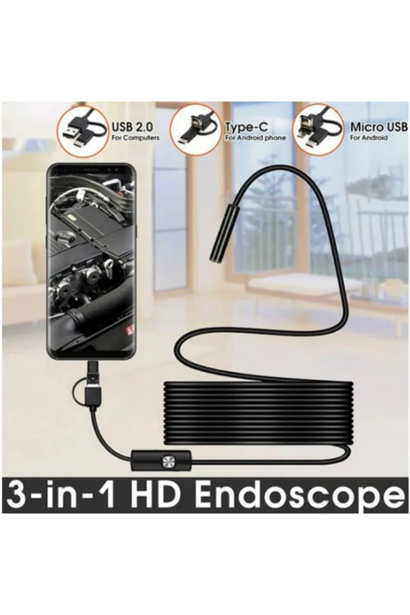 Endoskop 3 İn 1 Yılan Kamera Usb Micro Usb Type-c 20 Metre Sert Kablo görsel 4