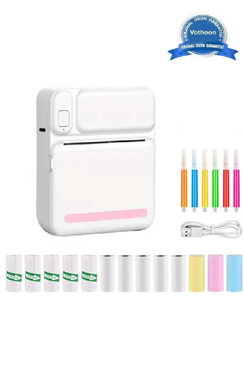 Mini Taşınabilir Yazıcı 13 Rulo Kağıtlı Mürekkepsiz Etiket Yazıcısı Mini Termal Yazıcı