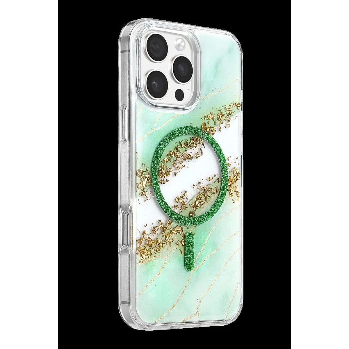 Onegif Apple İphone 16 Pro Max Lotus Simli Magsafe Kapak - Yeşil görsel 2