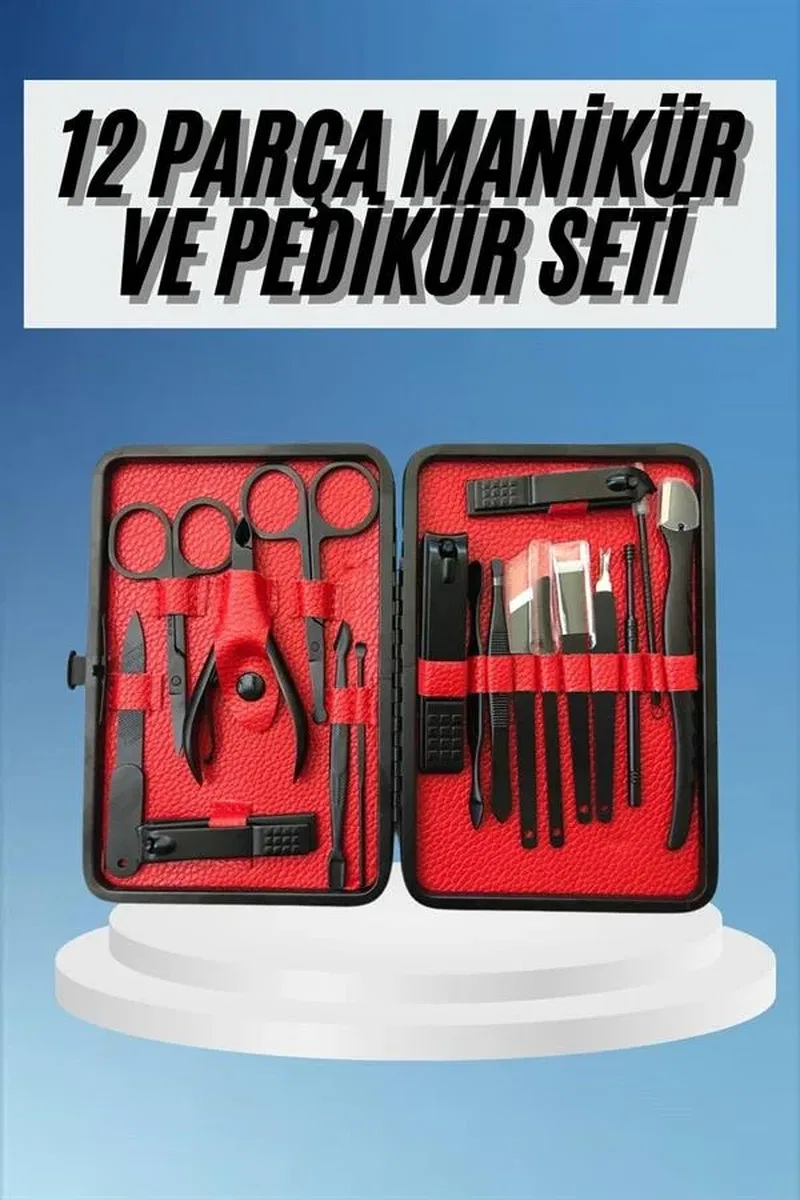 Deri Çantalı Siyah Paslanmaz Çelik 17 Parça Manikür Pedikür Seti görsel 2