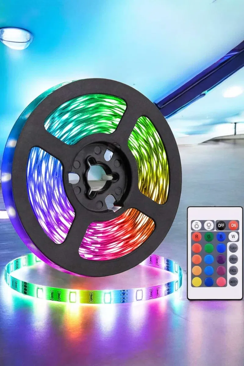 5 Metre Şerit Led RGB Işıklı Kumandalı Güç Adaptörü Her Ortama Uygun görsel 2