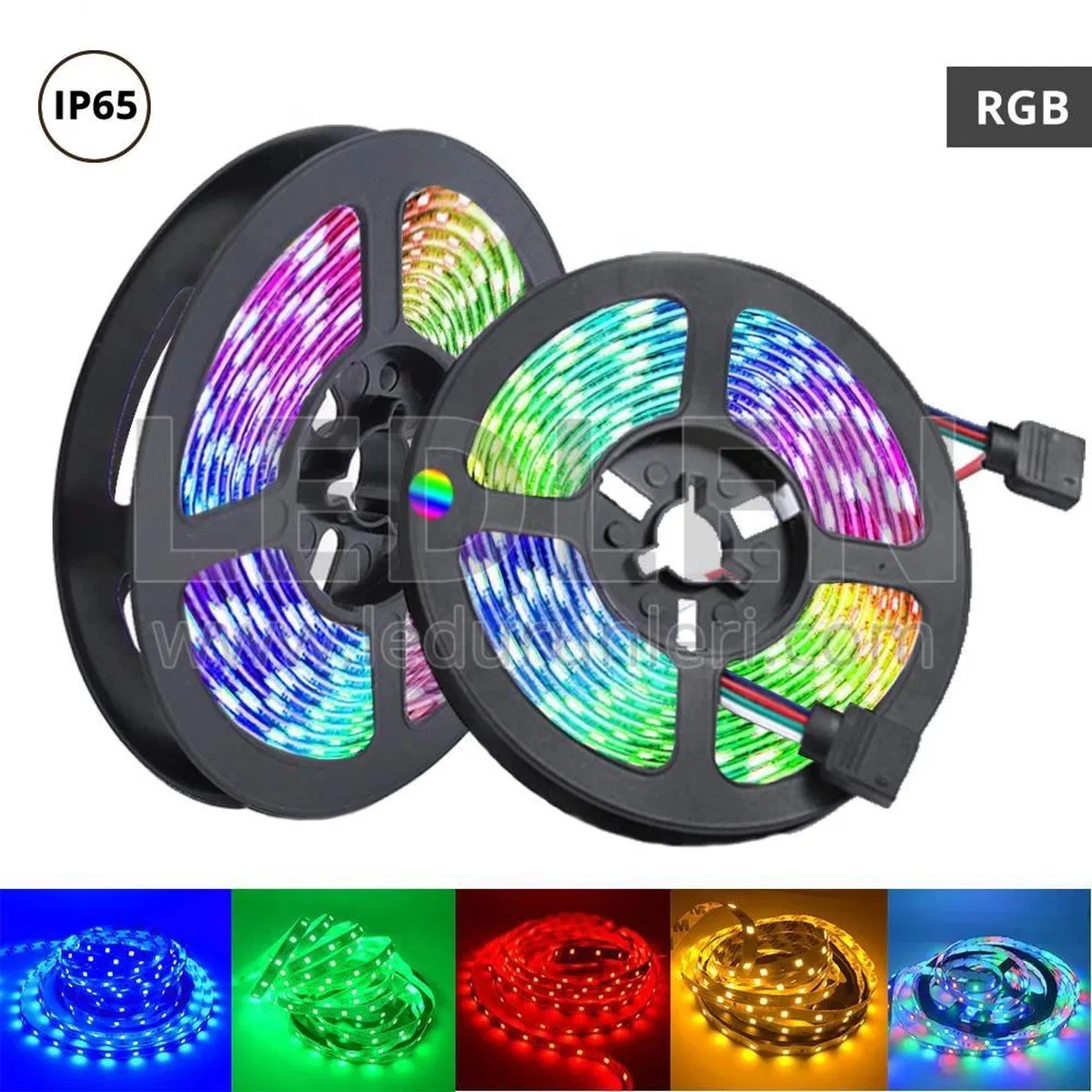 Rgb Şerit 5 Metre 16 Renkli Kumandalı Adaptörlü Çift Taraflı Bant görsel 2