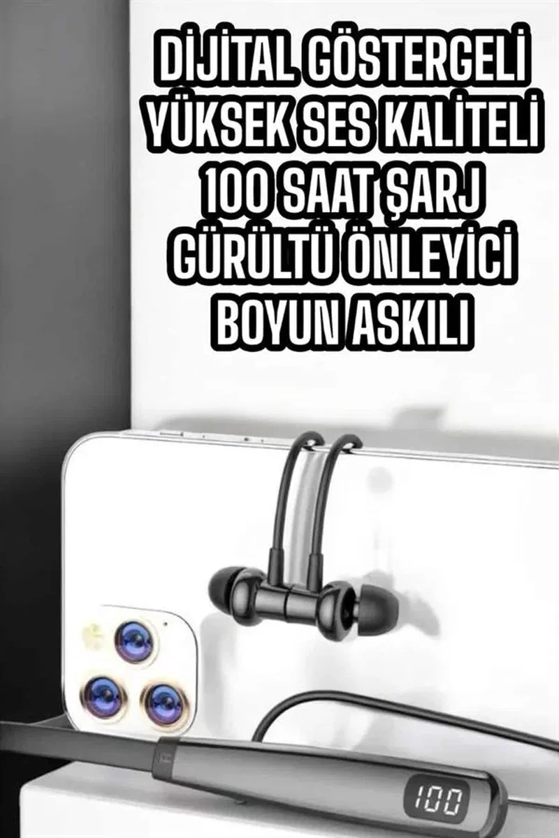 Boyun Askılı Bluetooth Kulaklık Uzun Şarj Süreli Dijital Göstergeli Kablolu görsel 4