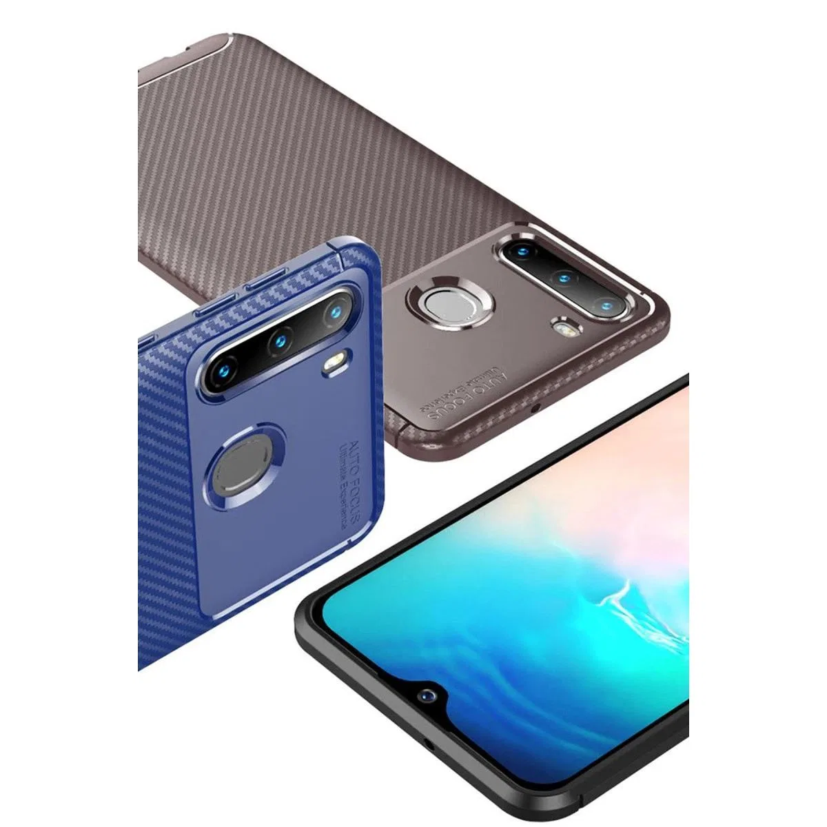 Samsung Galaxy A21 Kılıf Auto Focus Karbon Kapak - Kahverengi görsel 2