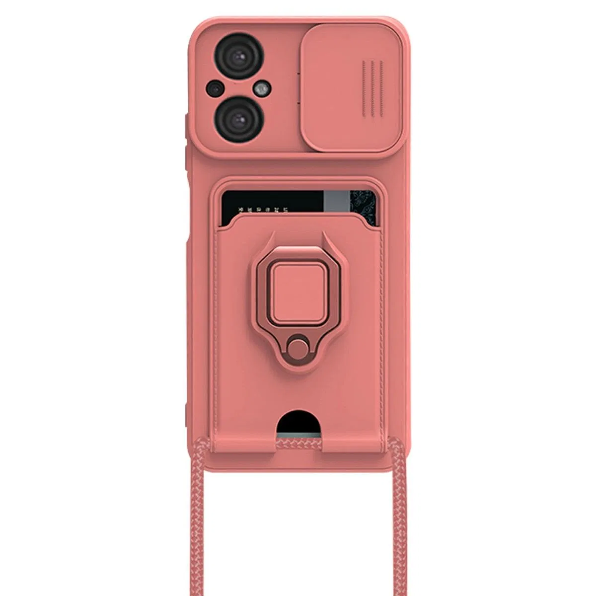 Xiaomi Poco M5 Kılıf Zuma Kartvizitli Yüzüklü Silikon - Pembe görsel 2