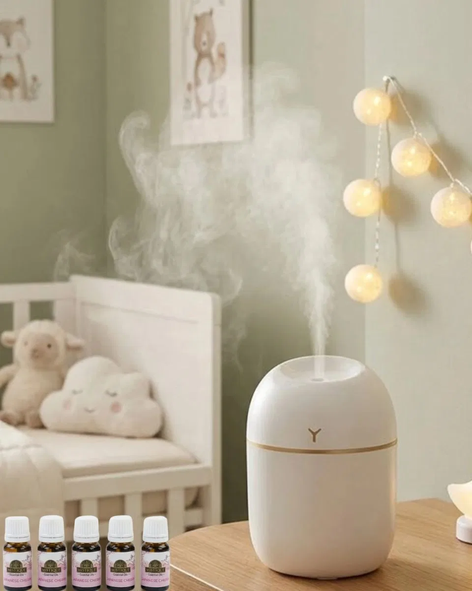 Kompakt Mini Hava Nemlendirici 5 Esans Hediyeli Led Işıklı Usb Aromaterapi Cihazı