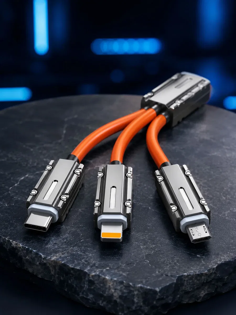 USB Type-C, Lightning ve Micro USB Uyumlu 3'ü 1 Arada Hızlı Şarj Kablosu görsel 2