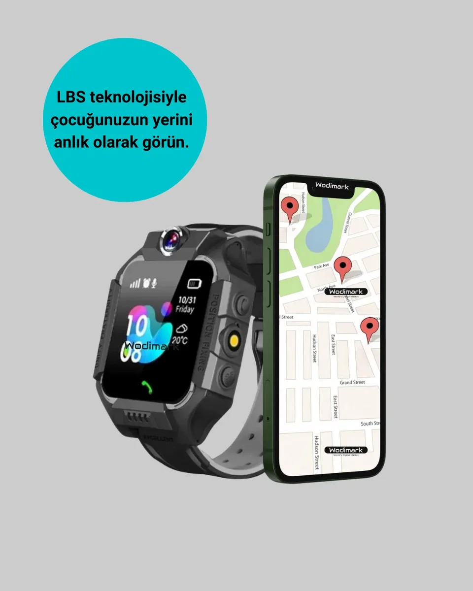 S10 Akıllı Çocuk Saati Siyah Model Çift Yönlü Konuşma ve SOS görsel 2