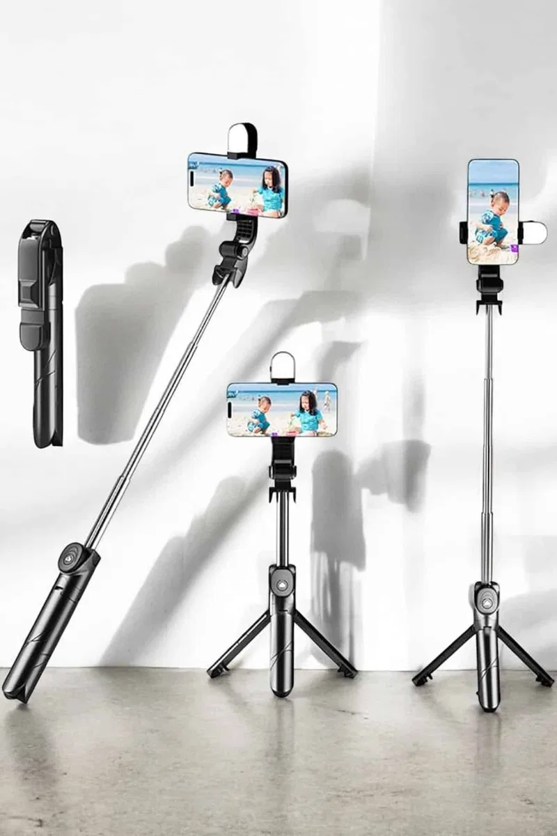 Tripod Kablosuz Bluetooth Bağlantılı Selfie Çubuğu 360 Derece Dönebilen görsel 2