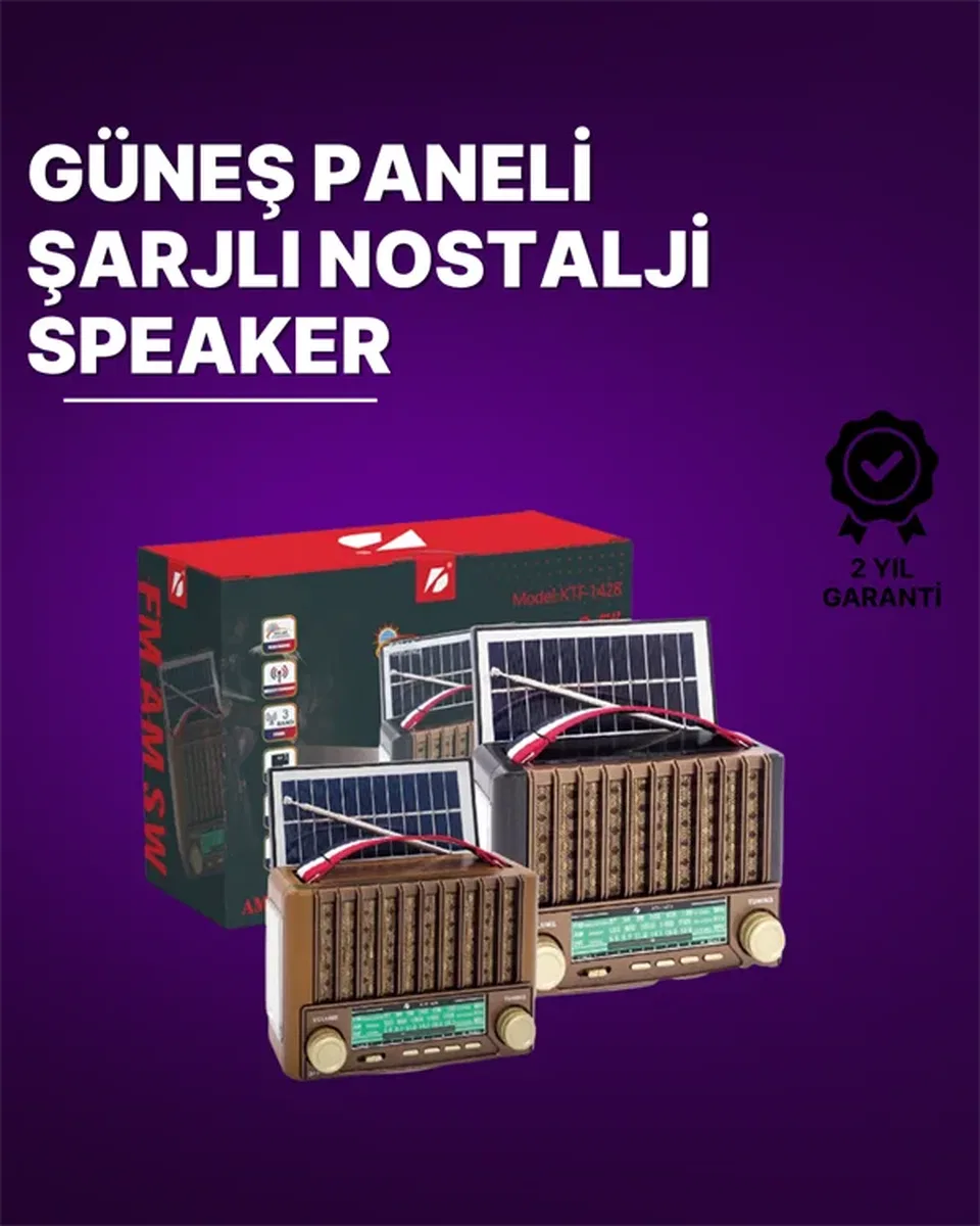 KTF-1428 Güneş Paneli Şarjlı Nostaljik Bluetooth Hoparlör – FM/AM/SW Radyo, USB/SD Desteği, Taşınabilir Tasarım görsel 2