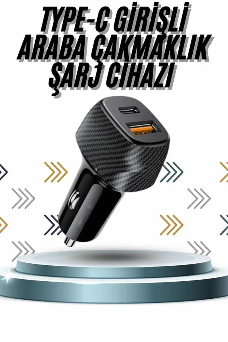 Hızlı Oto Şarj Cihazı 38W Çift Girişli HIzlı Şarj Oto Çakmaklık Type-C görsel 2