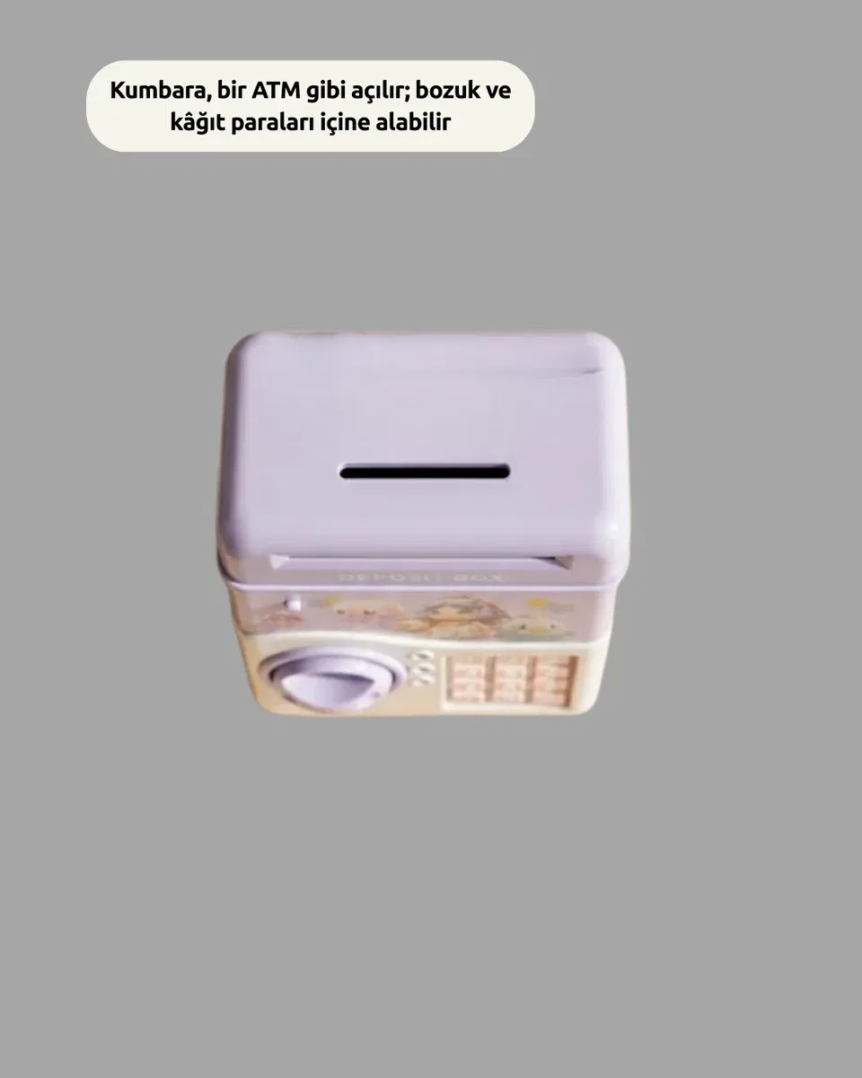 Işıklı Sesli Şifreli Otomatik Para Çeken Kumbara Mor görsel 4