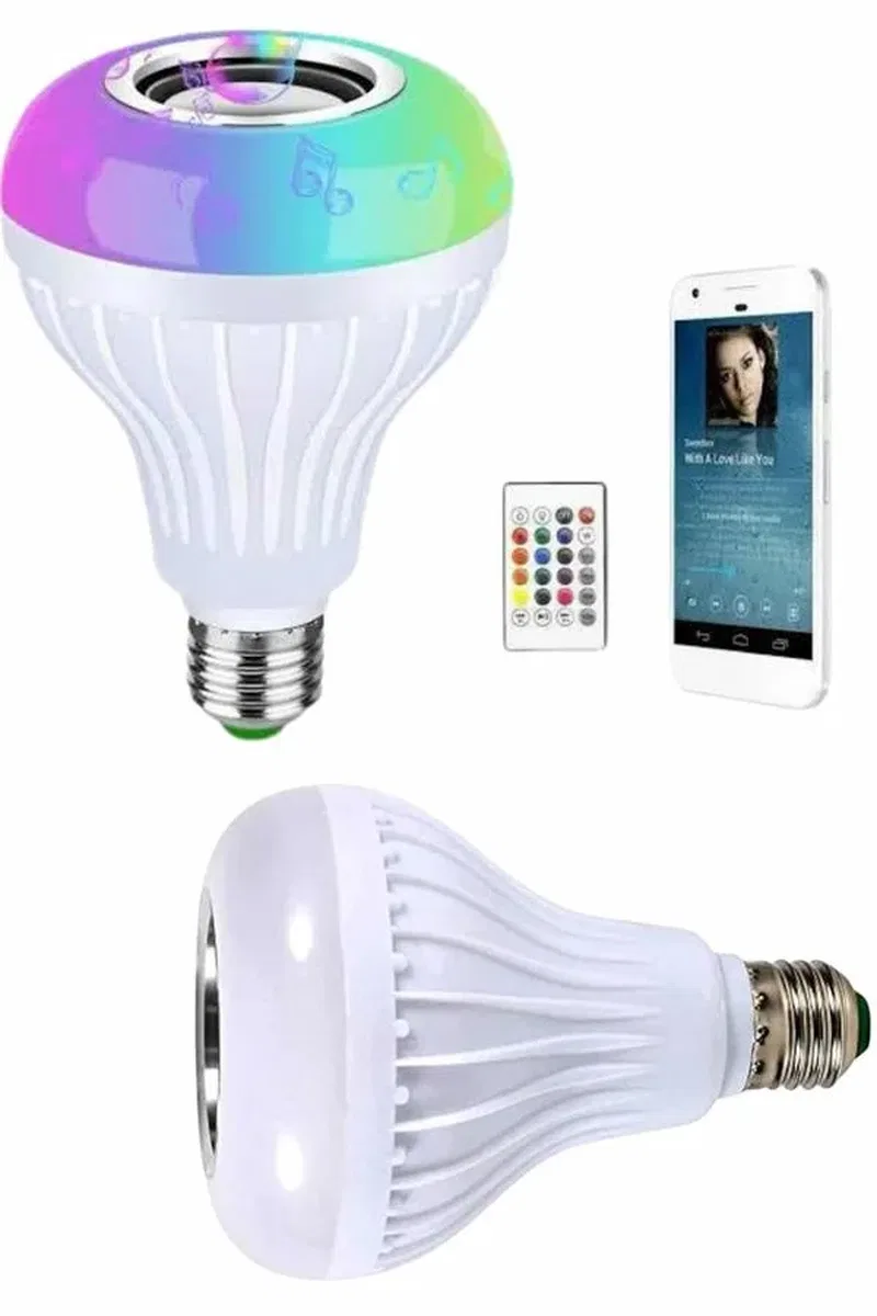 Kumandalı RGB Led Işık Bluetooth Hoparlör Ses Lambası Renkli Ampul görsel 3