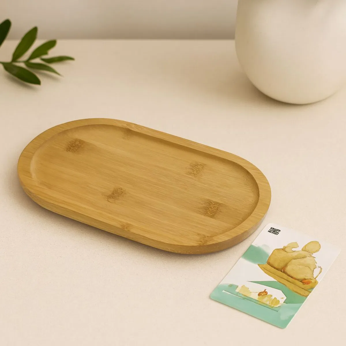 Ahşap Bambu Oval Mini Servis Tepsisi 25 x 14 x 1. 4 cm