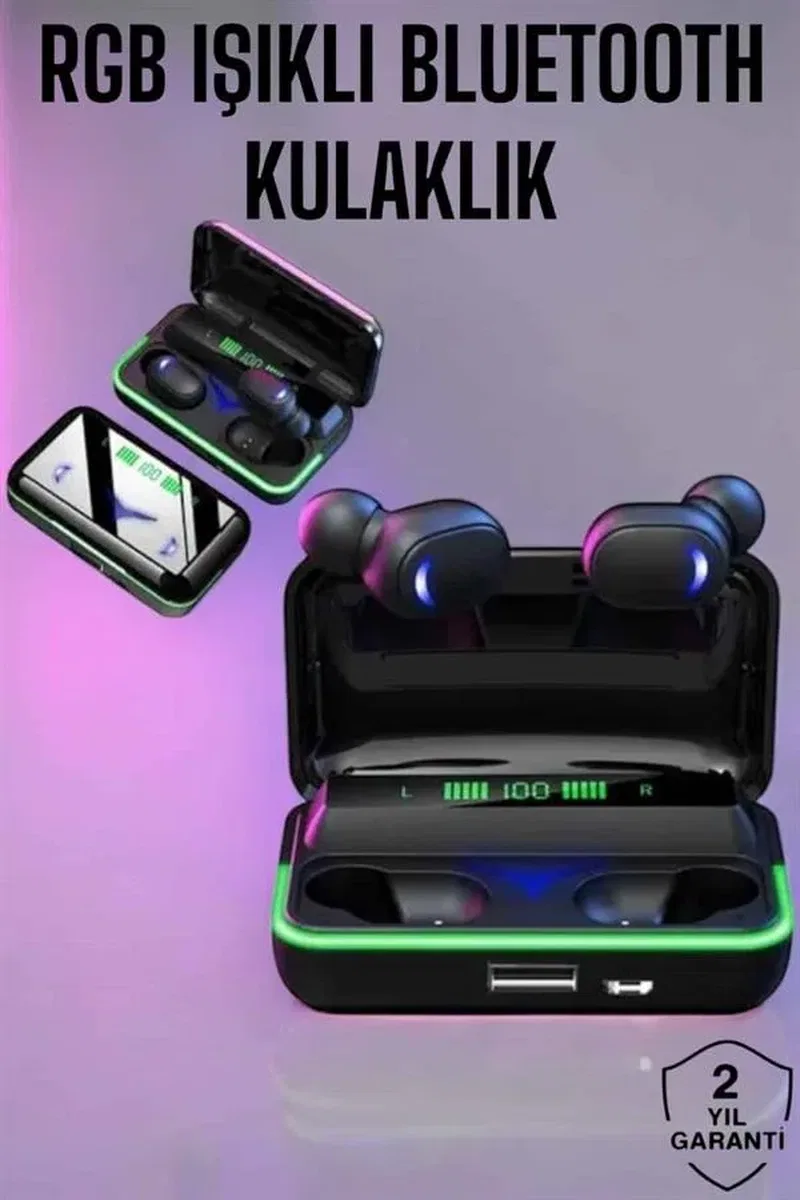 Powerbank Özellikli Kablosuz Bluetooth Kulaklık RGB Işıklı görsel 2