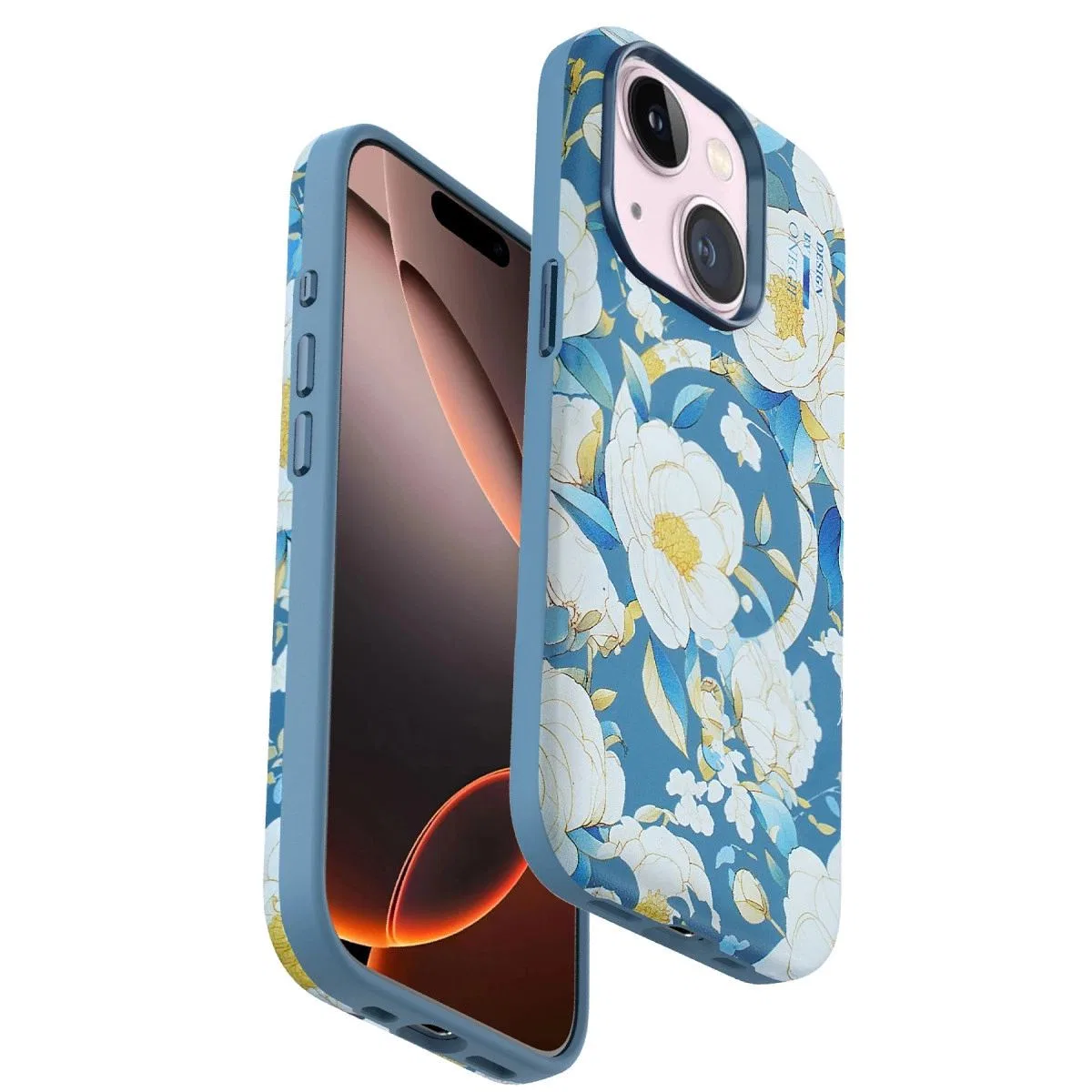 Onegif Apple İphone 15 Plus Flower Series Magsafe Kapak - Mavi