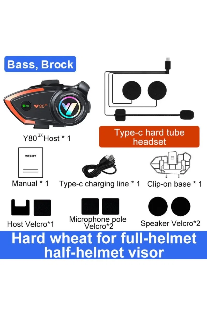 Yeni Model Y80-2x Motosiklet İntercom 2 Kişilik Bağlantı Rgb Işıklı Bluetooth Kulaklık Seti görsel 5