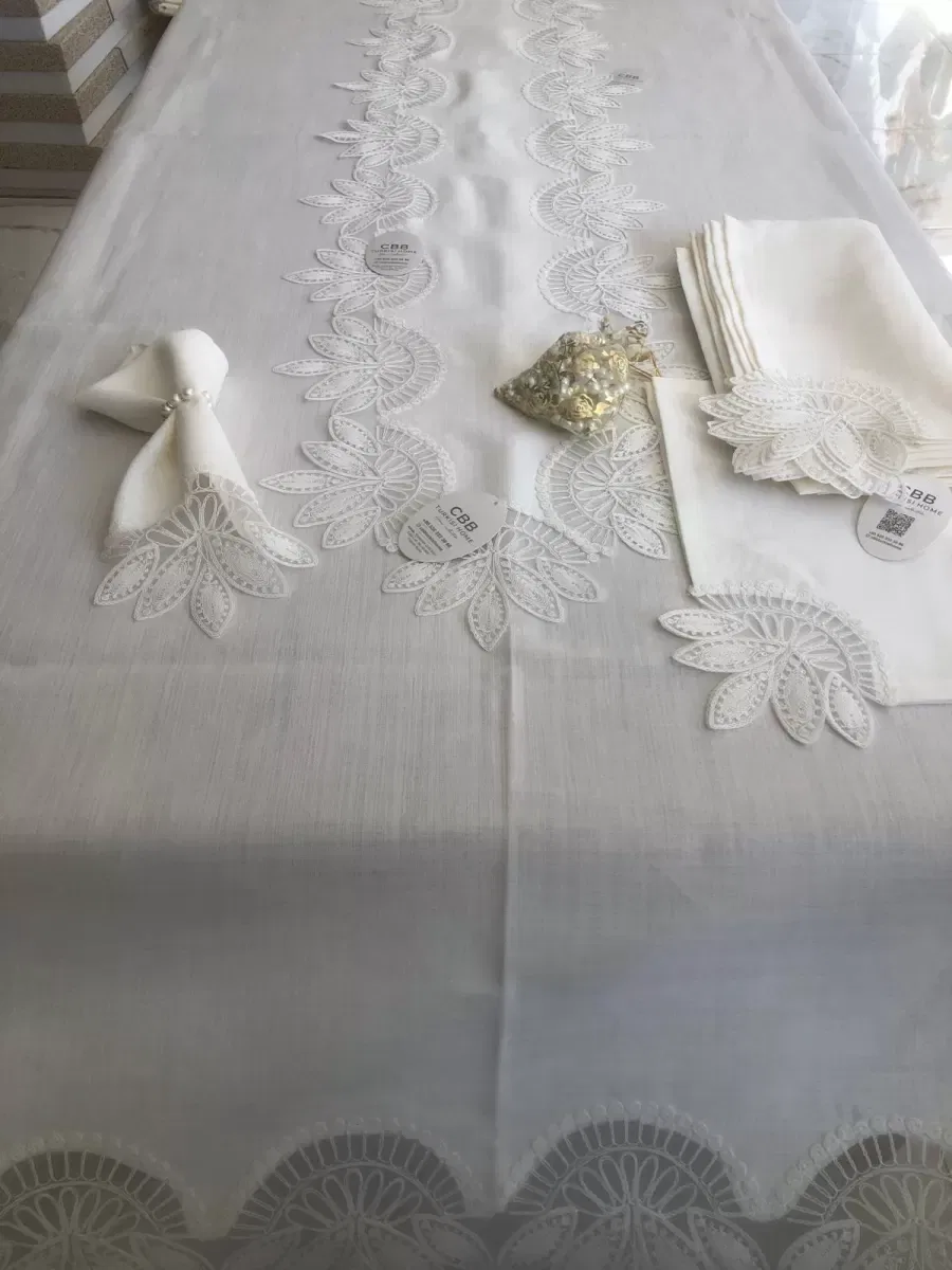 Sofra Takımı Lady Gardenya Keten Yemek Takımı 160x220 Masa Seti 12 Kişilik 26 Parça Runner Set Krem görsel 3