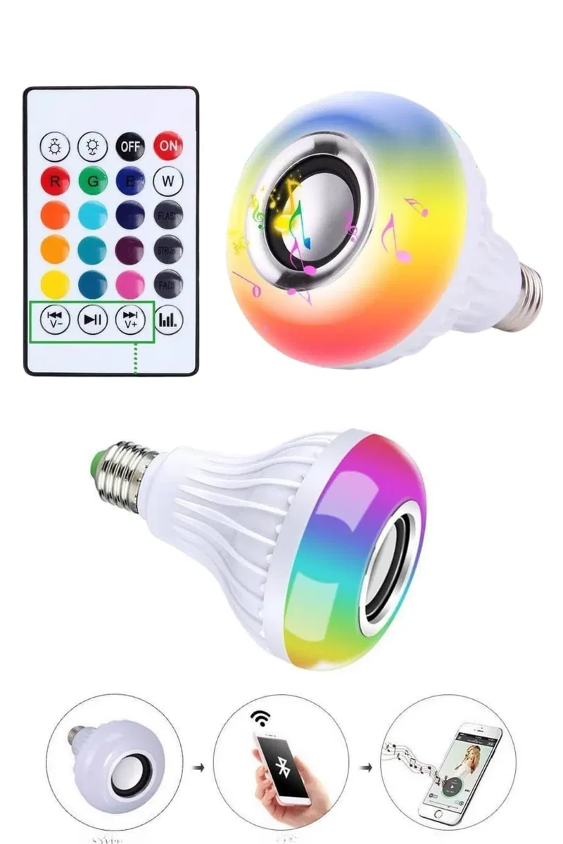 Kumandalı RGB Led Işık Bluetooth Hoparlör Ses Lambası Renkli Ampul görsel 4