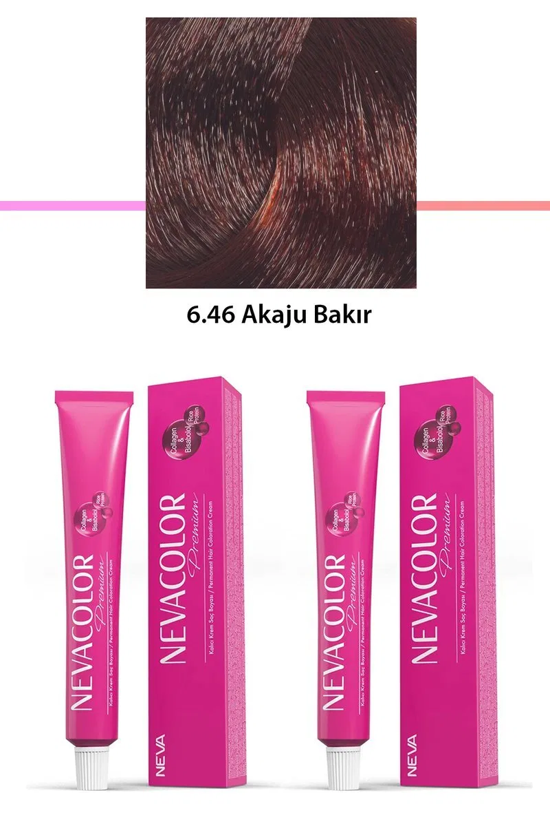 2 li Set Premium 6. 46 Akaju Bakır - Kalıcı Krem Saç Boyası 2 X 50 g Tüp
