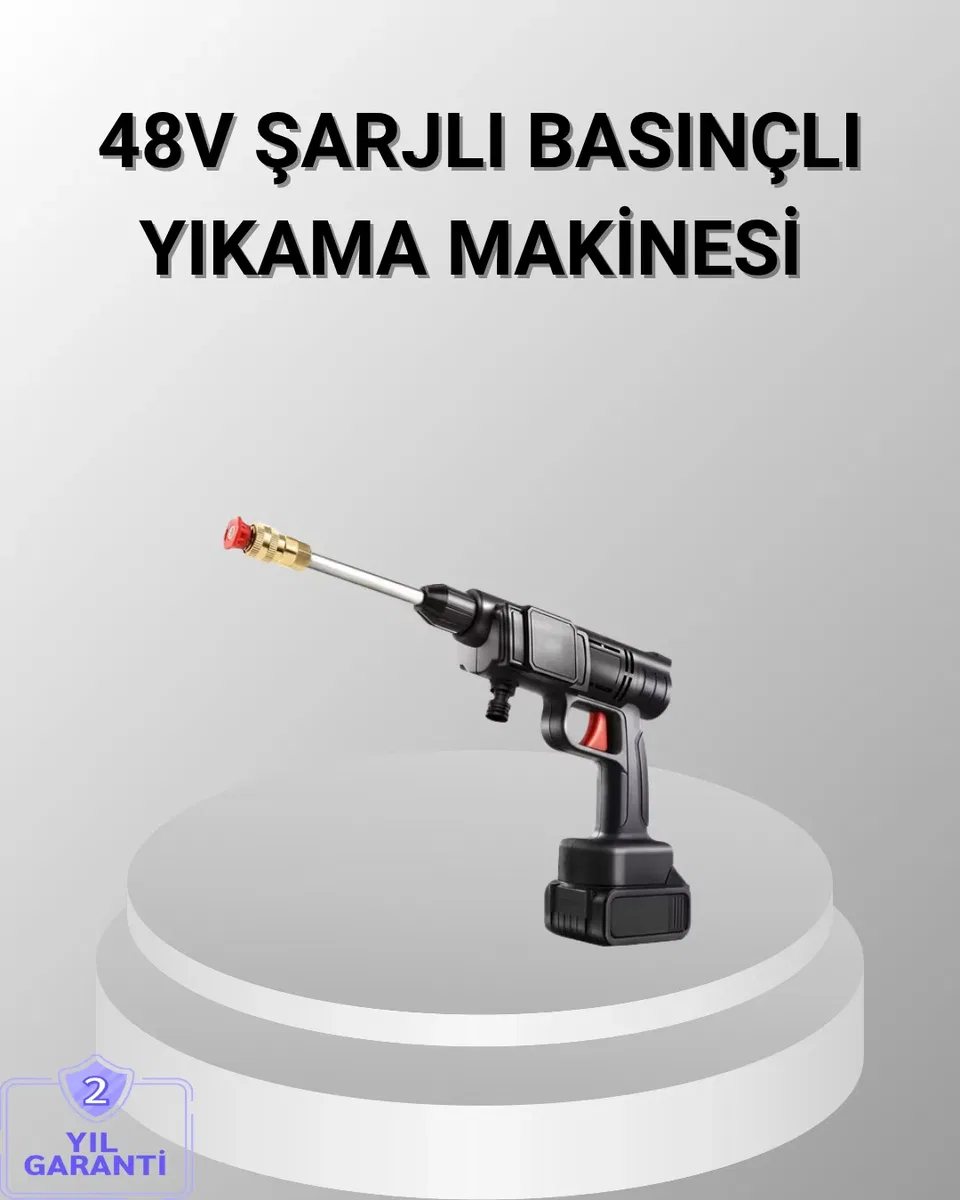 48V Kablosuz Yıkama Makinesi – 2 Pil, Köpük Tankı ve Ayarlanabilir