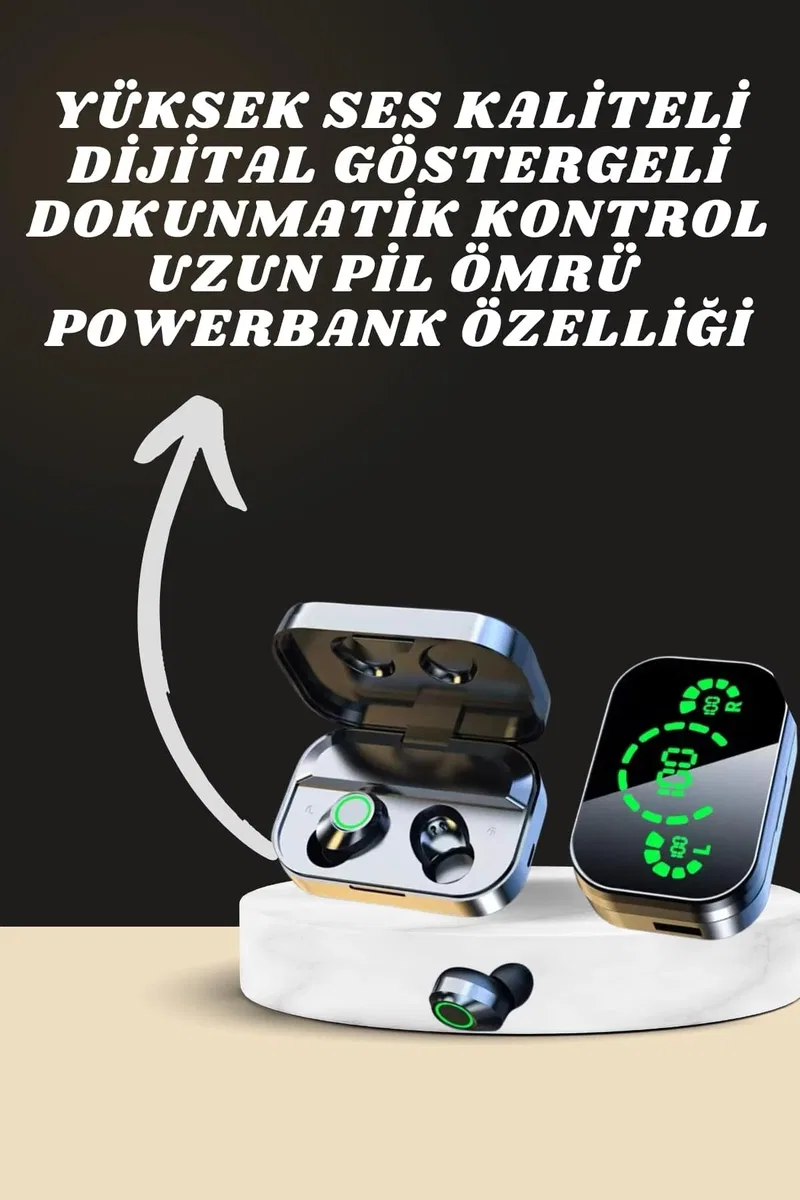 7 Kordonlu Akıllı Saat Ve Aynalı Bluetooth Kulaklık Powerbank Dijital Göstergeli görsel 2