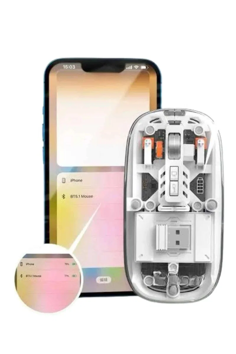 Mouse Fare Kablosuz Mouse Fare Şarjlı Bluetooth Sessiz 5 Tuşlu Şeffaf görsel 3